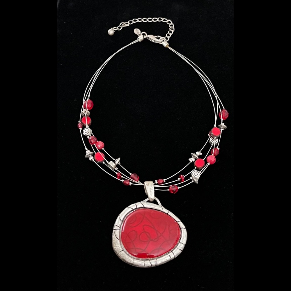 Chico's Red Medallion Multi Strand Statement Necklace